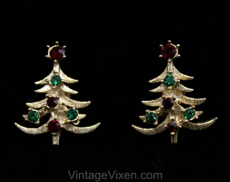 Niedliche 1950Er Jahre Weihnachtsbaum Ohrringe - Winter Rote & Grüne Strass Metall Ohrclips Festlicher Urlaub Schmuck Gold Hue Metal 50537 Niedliche 1950Er Jahre Weihnachtsbaum Ohrringe - Winter Rote & Grüne Strass Metall Ohrclips Festlicher Urlaub Schmuck Gold Hue Metal 50537 von vintagevixen