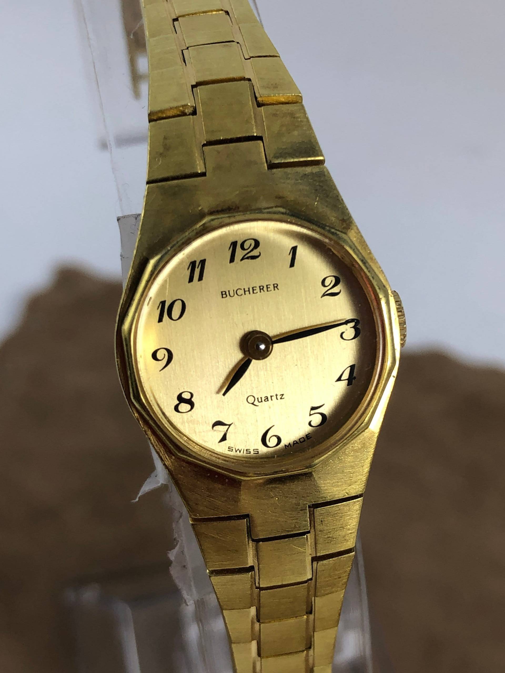 Vintage Bucherer Damenuhr 18K Gold Plated Dodecagon Lünette von vintagewatches4sale