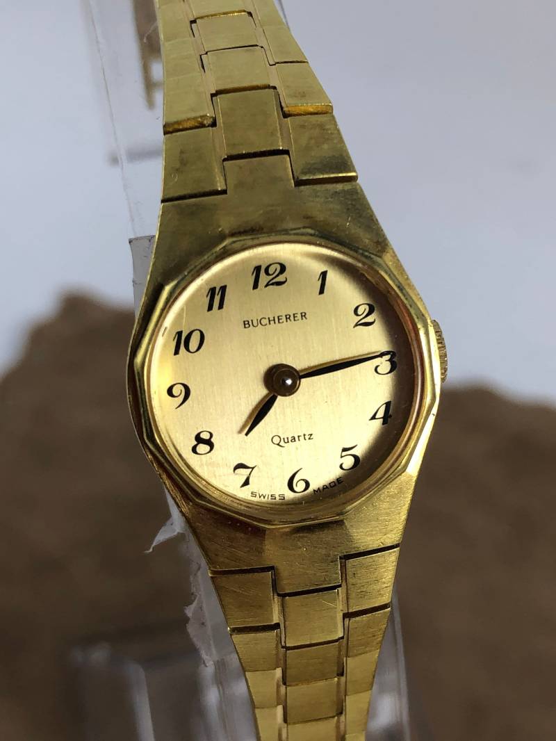 Vintage Bucherer Damenuhr 18K Gold Plated Dodecagon Lünette von vintagewatches4sale