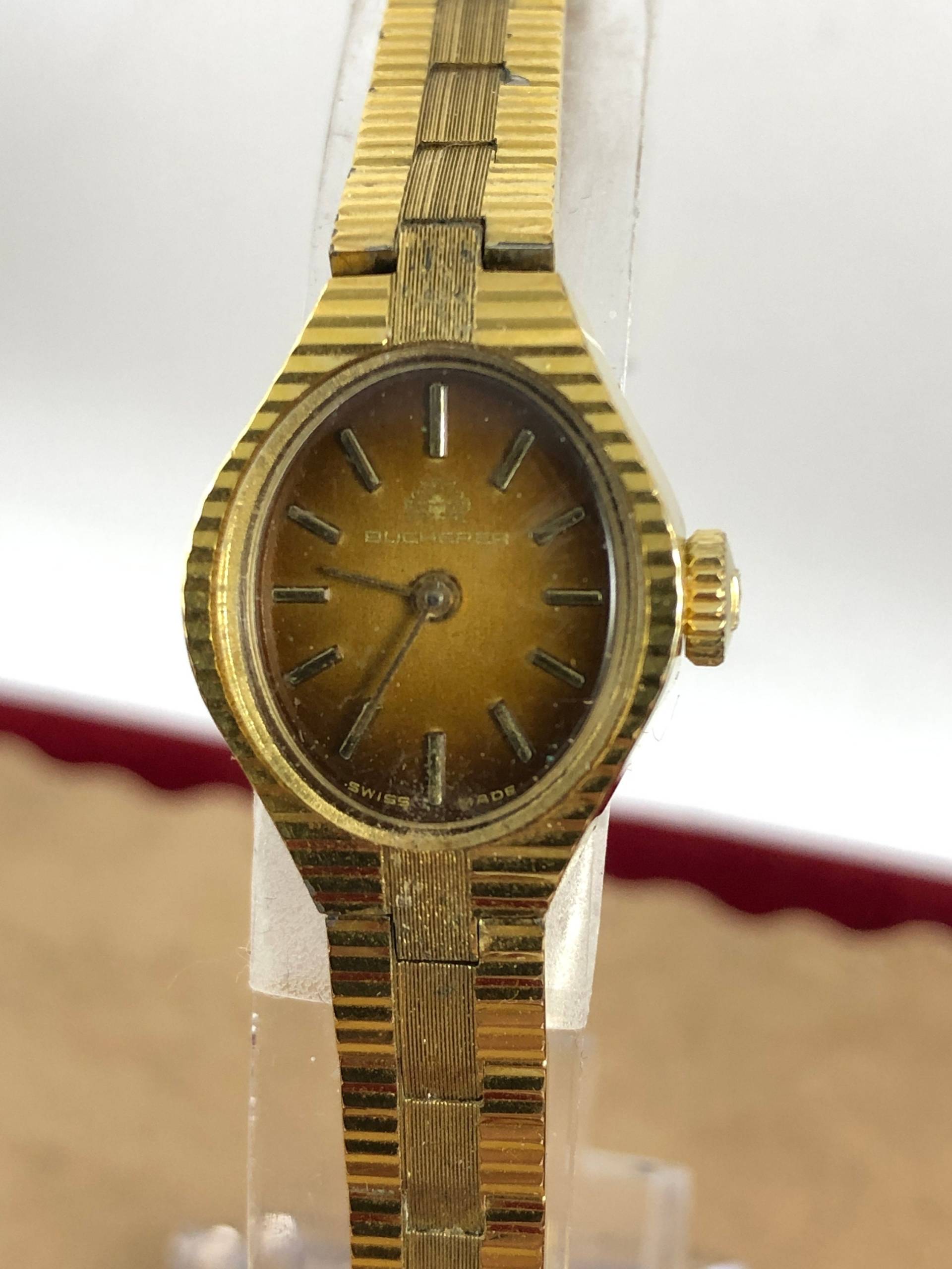 Vintage Bucherer Damenuhr 1950S Schweizer Vergoldetes Emaille Ziffernblatt von vintagewatches4sale