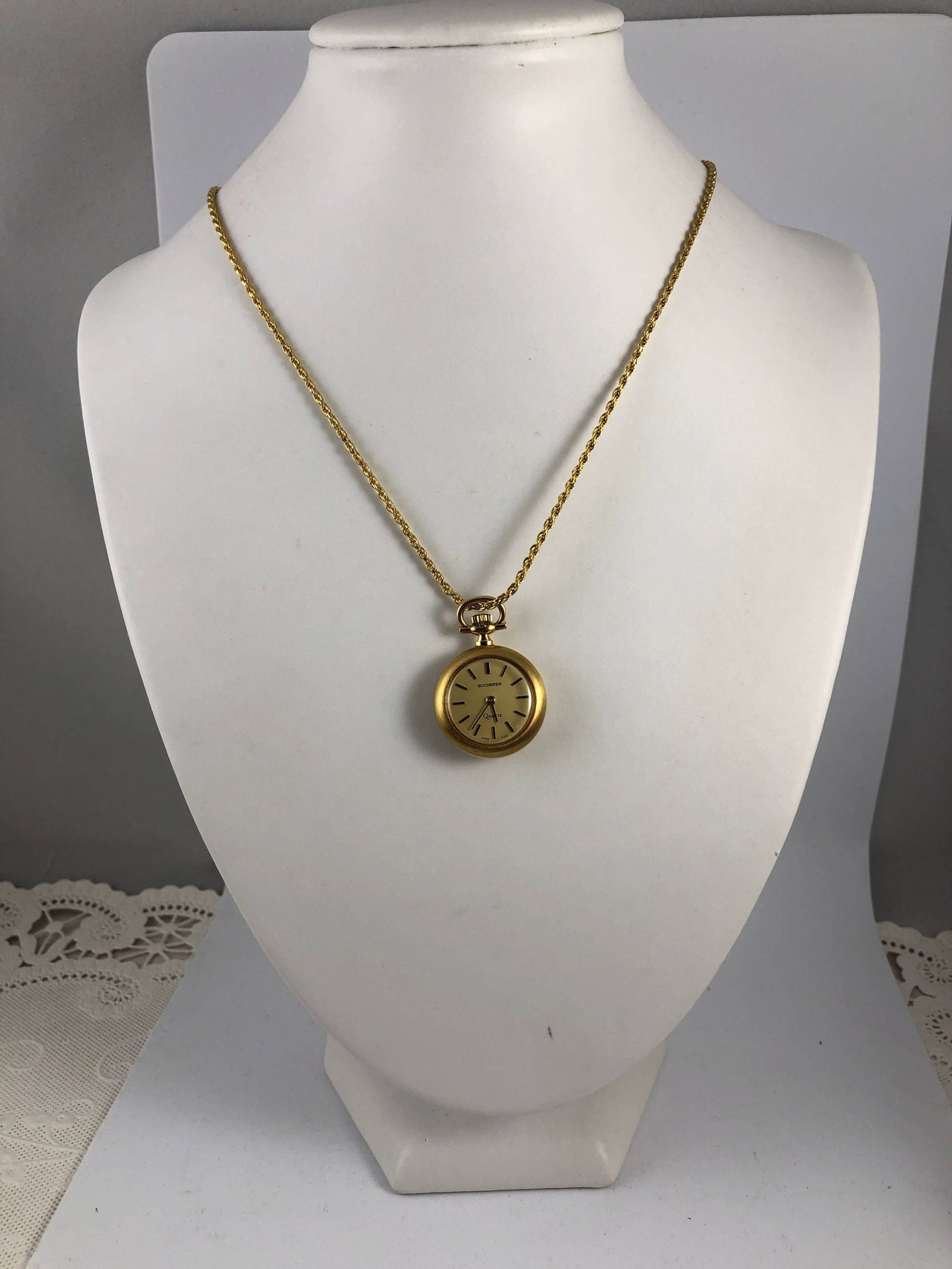 Vintage Bucherer Schweizer Uhr Halskette Pink Rose Flower Anhänger von vintagewatches4sale