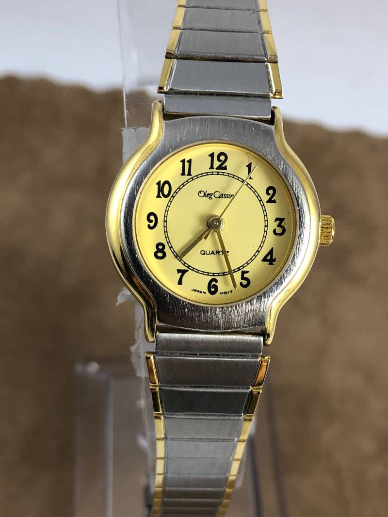 Vintage Oleg Cassini Armbanduhr Zweifarbiges Gold & Silber, Dünnes Gliederarmband von vintagewatches4sale