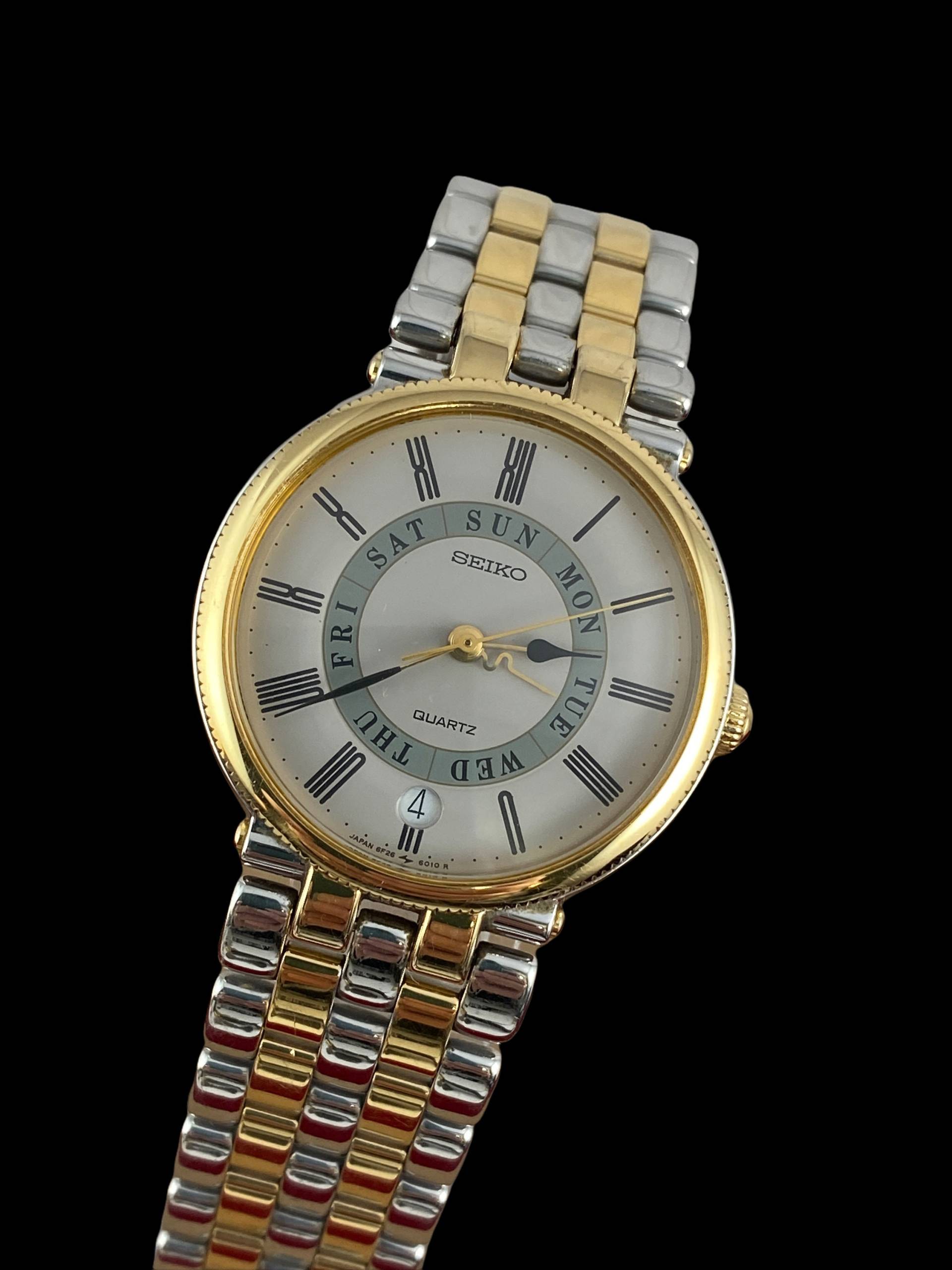 Vintage Seiko Two Tone Armbanduhr Gold & Silber Münzblende von vintagewatches4sale