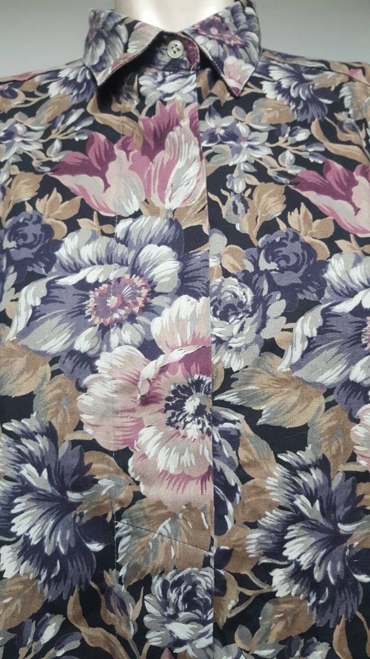 Linea Donna Von Zanotti 80Er Jahre Baumwolle Bluse Blumen Muster Bohochic Blause Vintage Blause Knöpfe Unten Bohostyle Vtg Oben von vintagexr