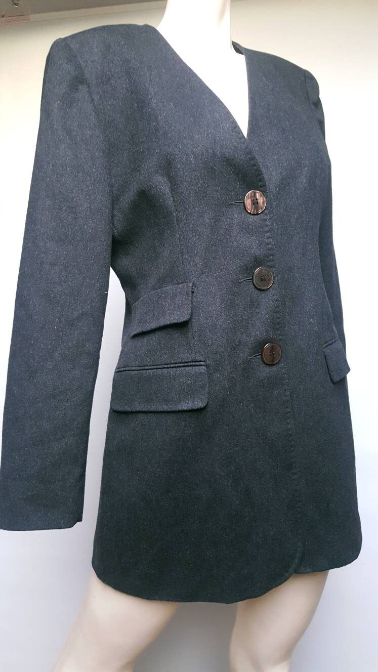 Luisa Spagnoli Mitte Zeit Lange Blazer Einwandfreiem Zustand Luxus Damen Jacke Dunkelgrau Aus Italien Größe 42 Fitt Mehr Stile-Vintage-Blazer von vintagexr