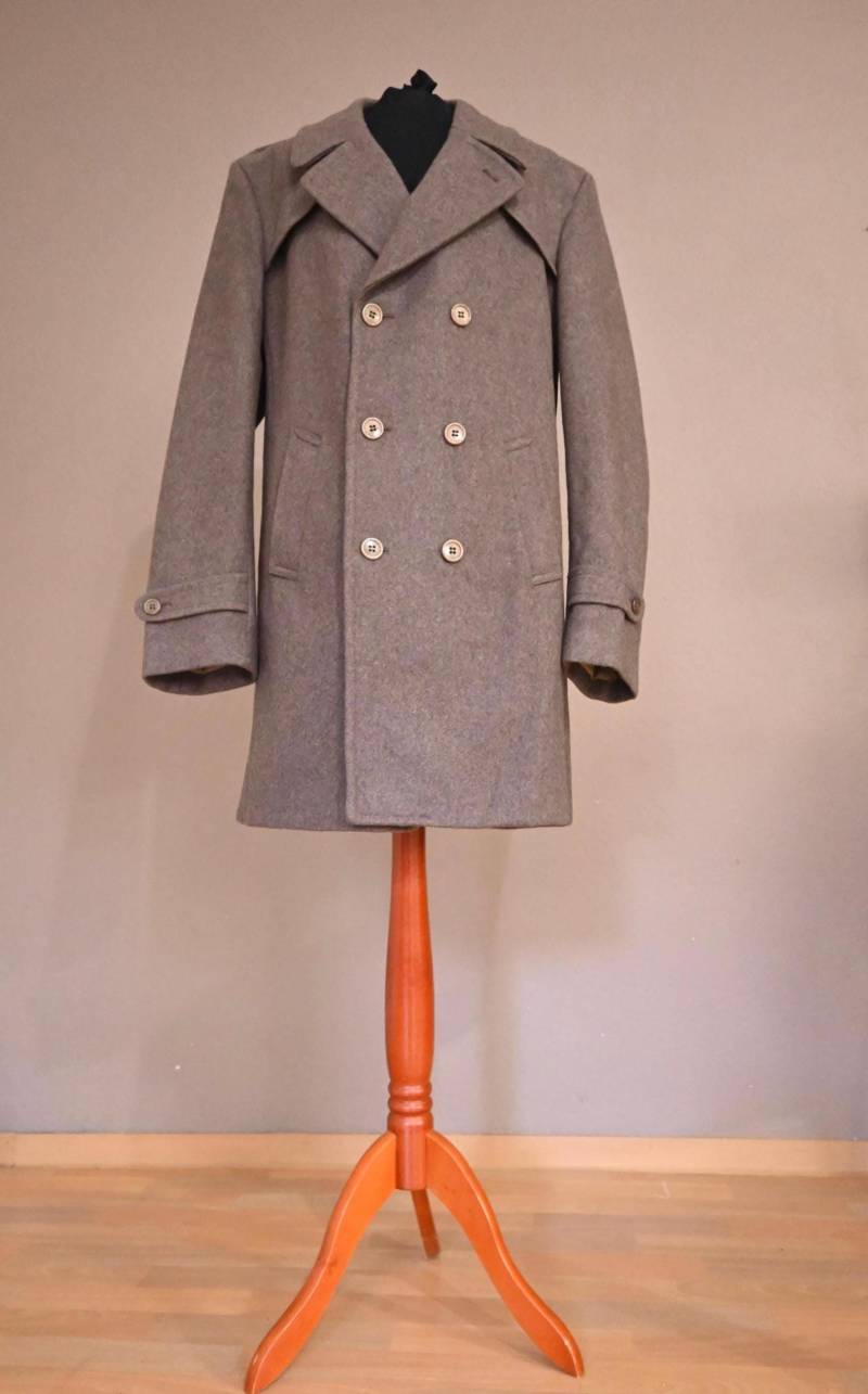 Caban Mantel Braun Wolle Wasserabweisend France 70Er 80Er Nay Coat Drap Laine Imper von vintej