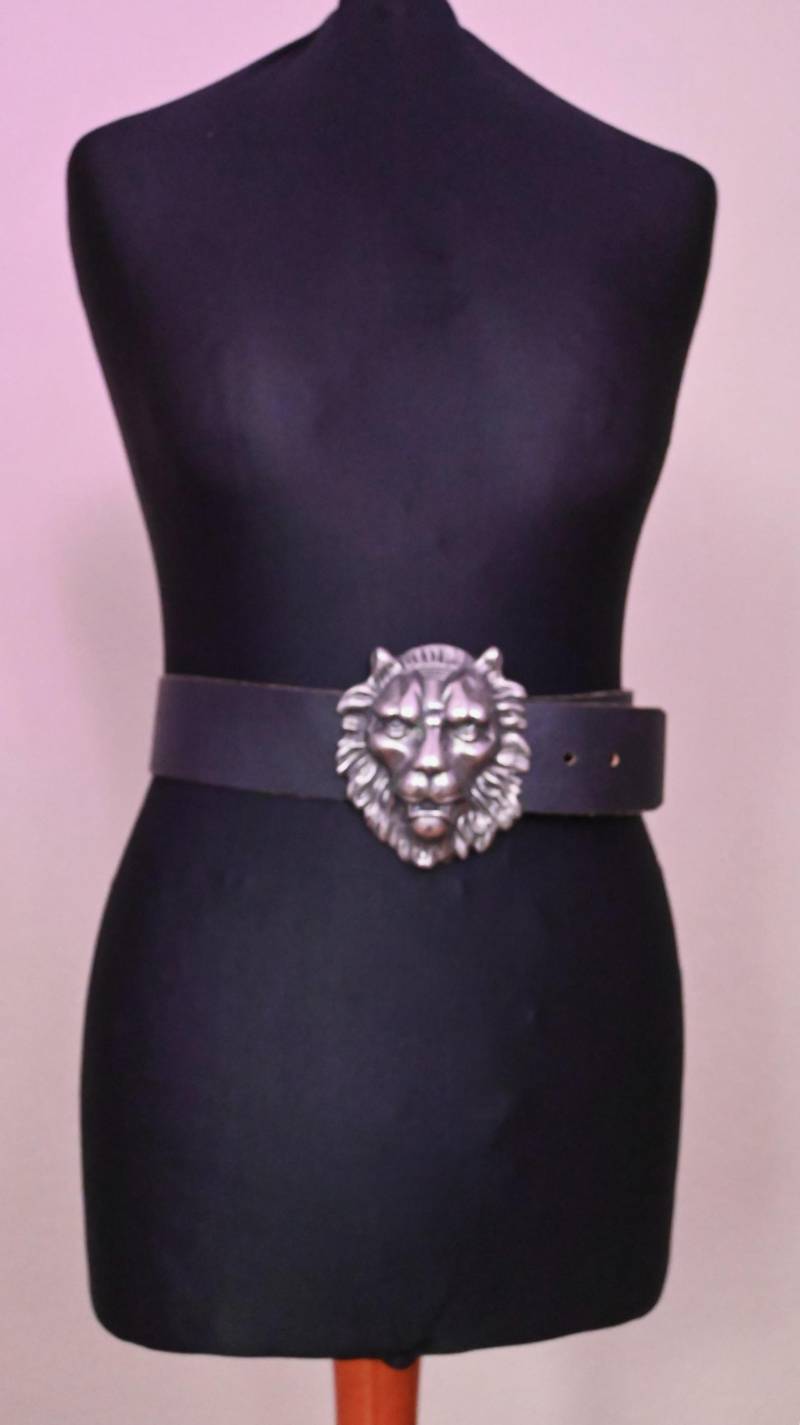 Gürtel Leder Mit Löwenkopf Schnlle in Silber 70Er Jahre von vintej