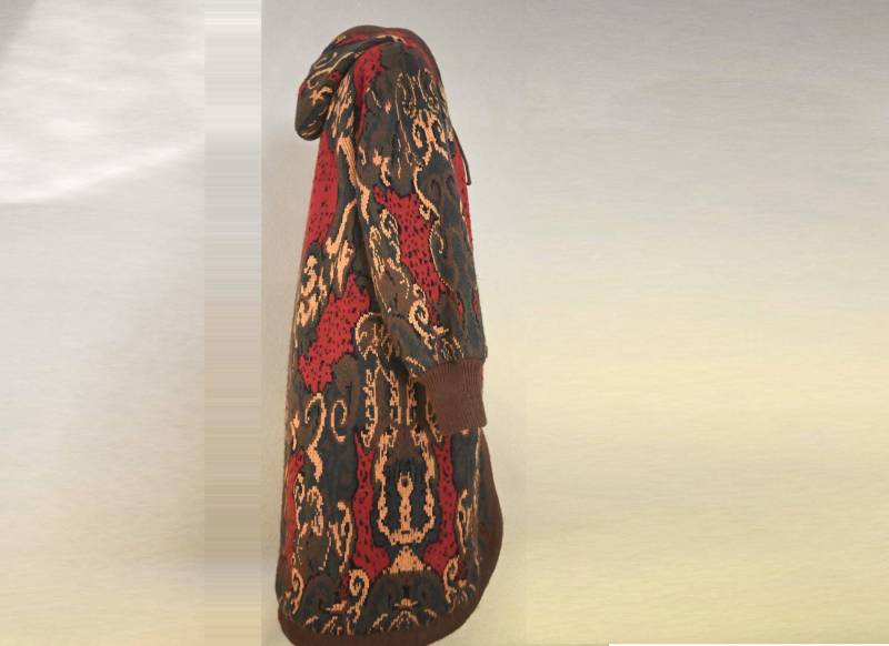 Langer Strick Mantel Ethno Muster Bunt Kapuze Wahrscheinlich Kunstfaser von vintej