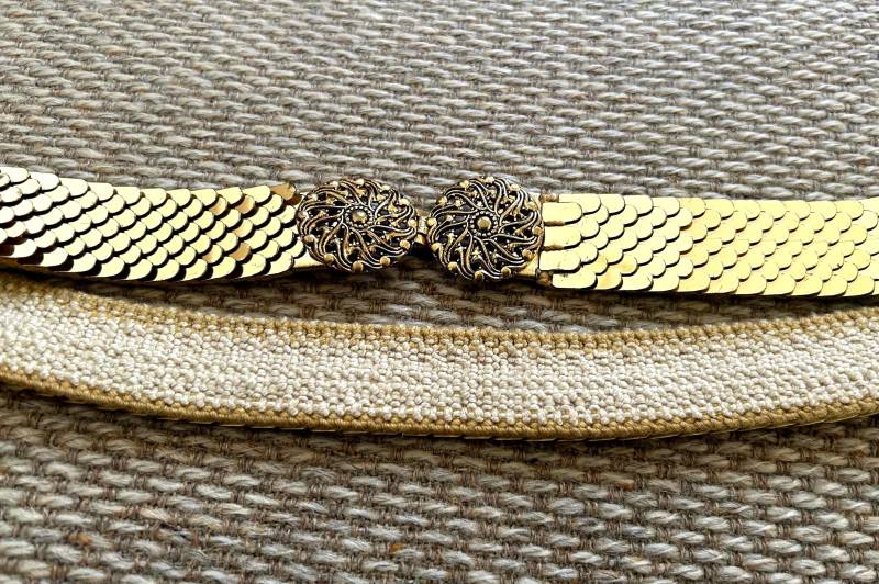 Vintage Gürtel 60Er 70Er Golden Metall Plättchen Gummiband von vintej