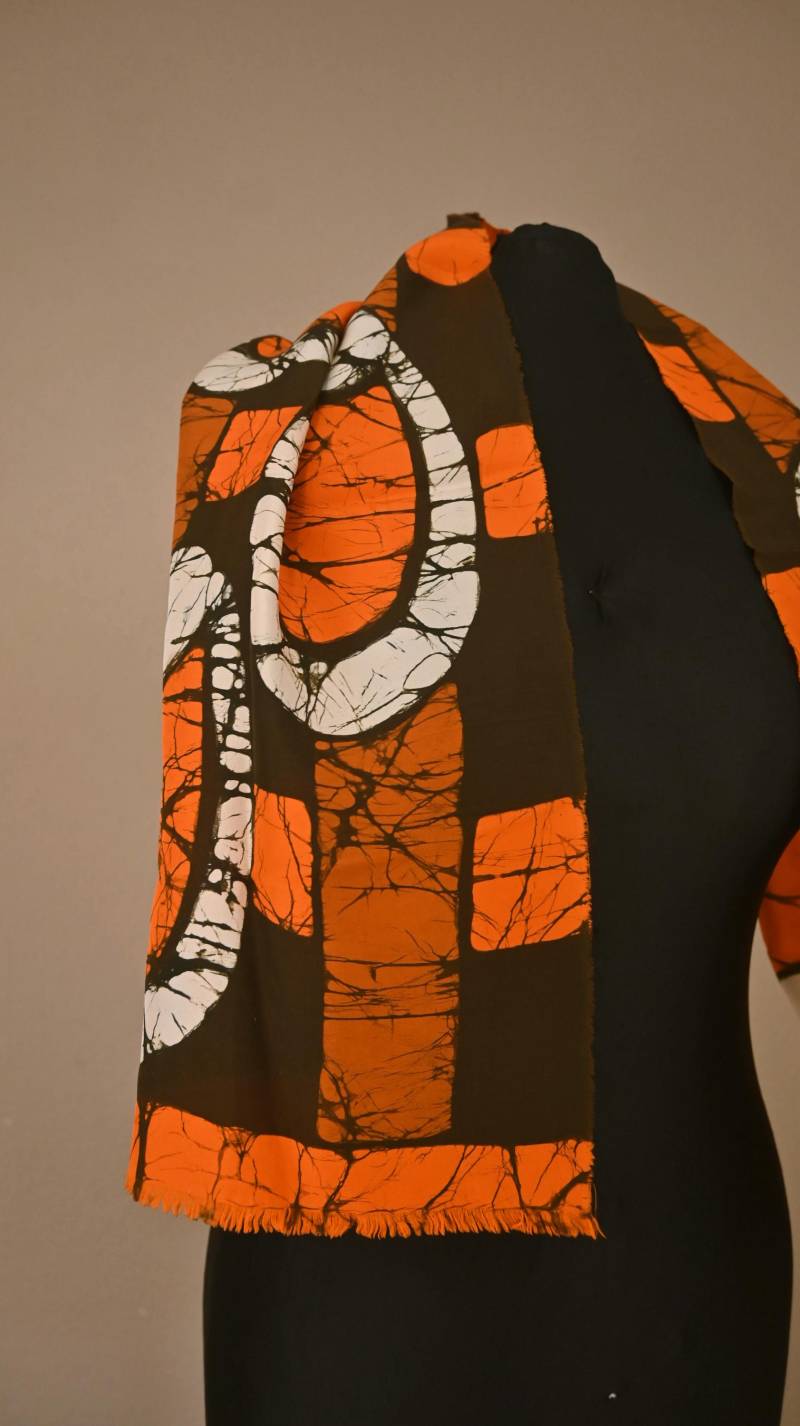 Vintage Halstuch Reine Seide 60Er 70Er Jahre Orange Braun Batik von vintej