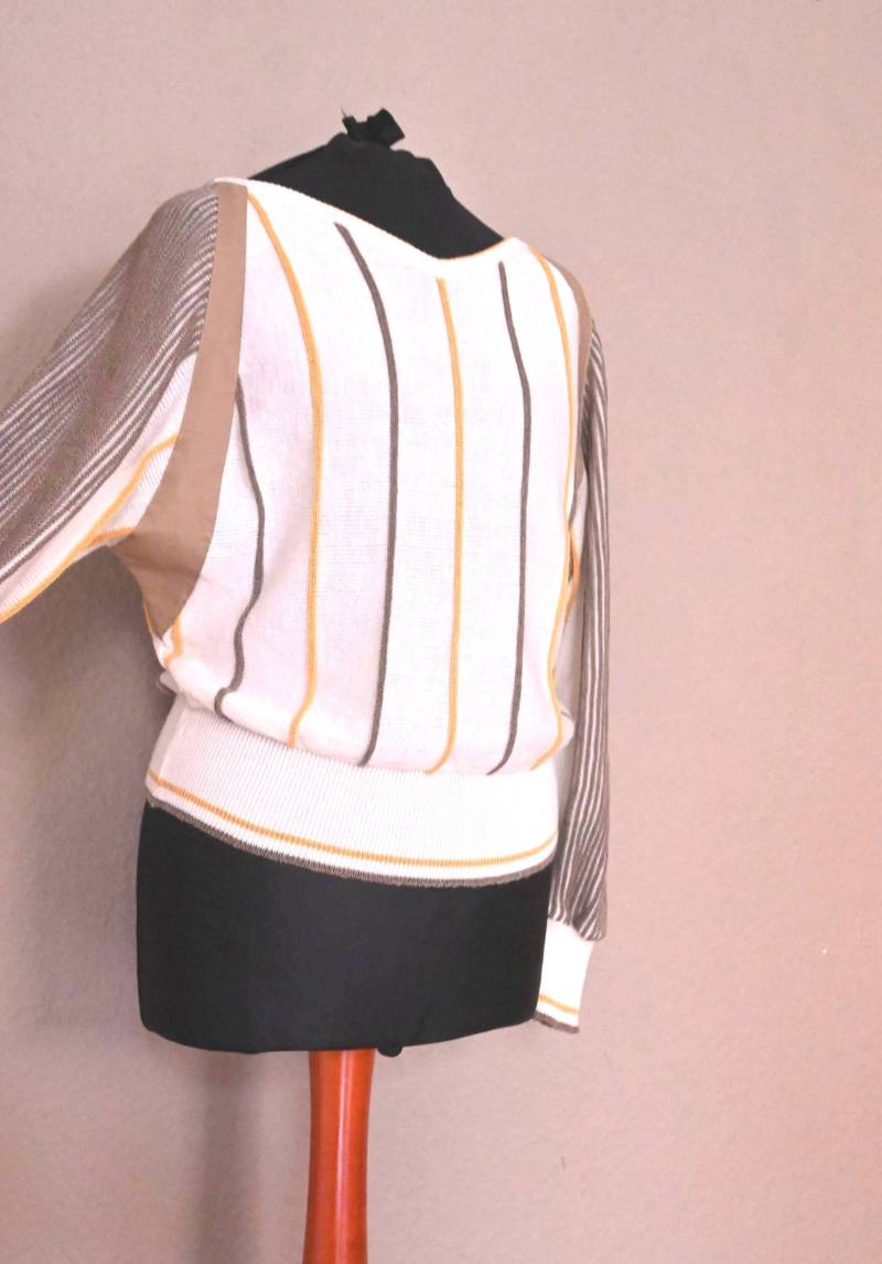 Vintage Pullover 70Er 80Er Feminin Linea Silva - Austria Cremeweiß Braun Gelb Streifen von vintej