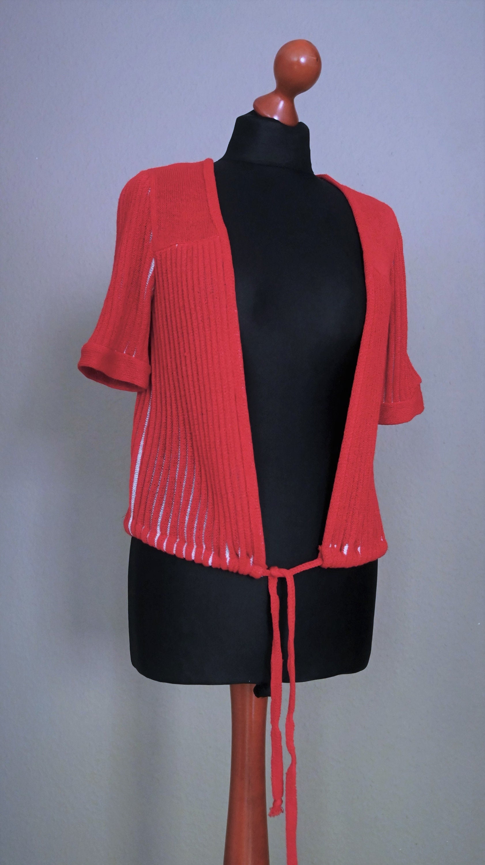 Vintage Shirt Frauen 70Er 80Er Häckelshirt Bolero Bluse Rot Weiß von vintej