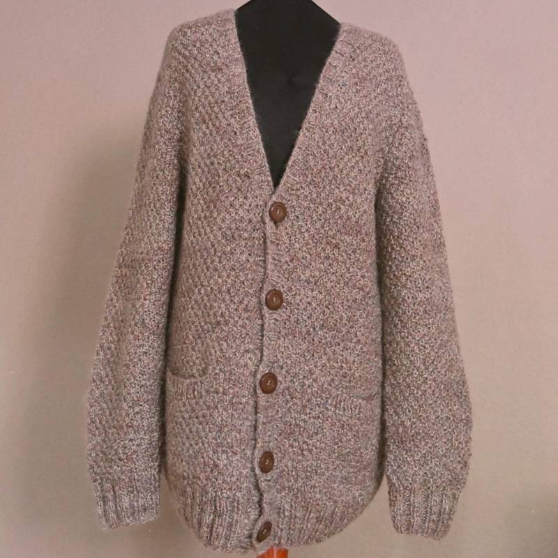 Vintage Strickjacke Cardigan Handmade Wolle Männer Braun Beige Vintage Strickjacke Cardigan Handmade Wolle Männer Braun Beige von vintej