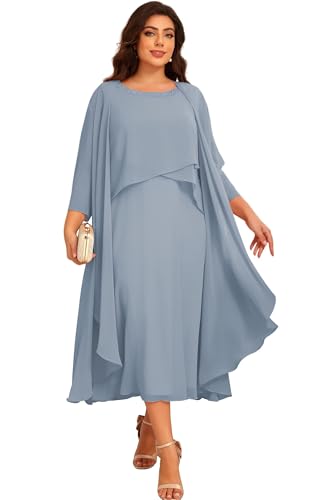 vintys 2-teiliges Chiffon-Kleid für die Brautmutter mit Jacke Seuqin formelles Abendkleid VS159, dusty blue, 52 Mehr von vintys