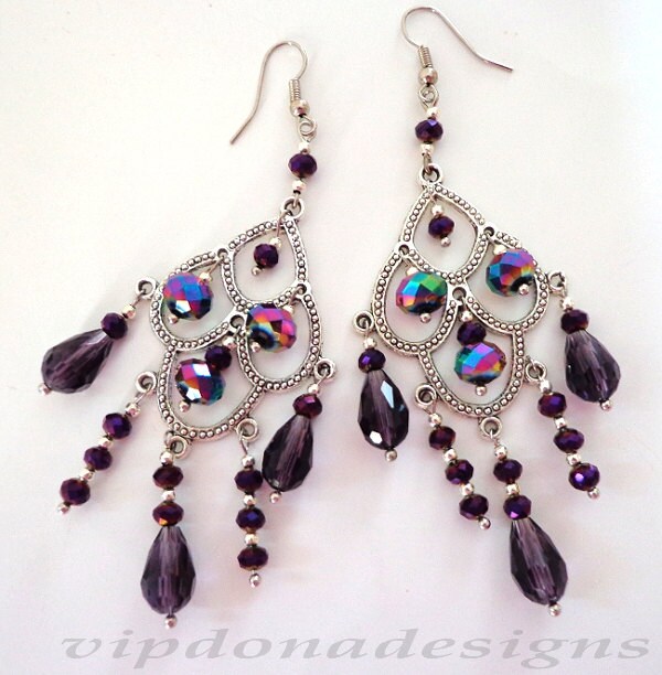 Lange Royal Swarovski Kristall & Tibetsilber Handgemachte Ohrringe Lange Royal Swarovski Kristall & Tibetsilber Handgemachte Ohrringe von vipdonadesigns