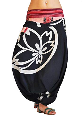 virblatt - Aladinhose Damen | Baumwolle | Goa Hose Haremshose Damen Sommerhose Damen leicht Hippie Hosen Pluderhose Damen - Besonders S/M schwarz von virblatt