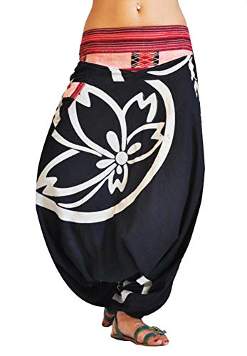 virblatt - Aladinhose Damen | Baumwolle | Goa Hose Haremshose Sommerhose Leicht Hippie Hosen Pluderhose - Besonders S/M Schwarz von virblatt