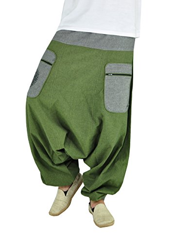 virblatt - Aladinhose Damen | 100% Baumwolle | Haremshose Goa Hose Pumphose Hippie Sommerhose Leicht - Stampfgewand S-M Grün von virblatt