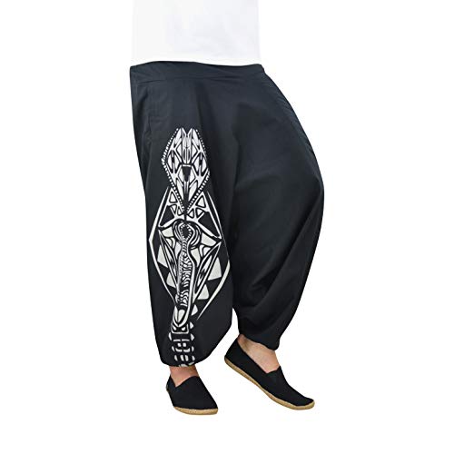 virblatt - Haremshose Damen | 100% Baumwolle | Pumphose Damen Pluderhose Aladinhose Yogahose Goa Hose Damen - Gürteltier S-M schwarz von virblatt