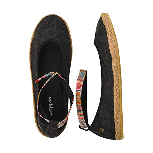 virblatt - Espandrillos Damen | 100% Hanf | Ballerinas Damen Sommerschuhe Damen Hippie Kleidung Damen Hippie Schuhe - Flanieren 36 schwarz von virblatt