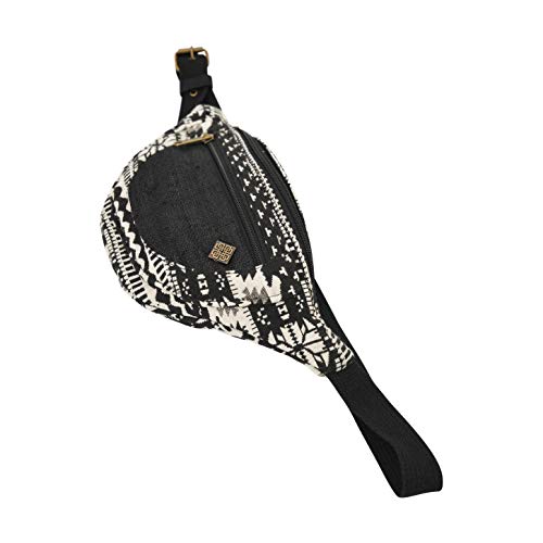 virblatt - Bauchtasche bunt | Hanf | Bauchtasche Hippie Stoff Goa Bauchtasche Herren Gürteltasche Damen Umhängetasche Ethno Boho Festival - Bauchtasche schwarz von virblatt