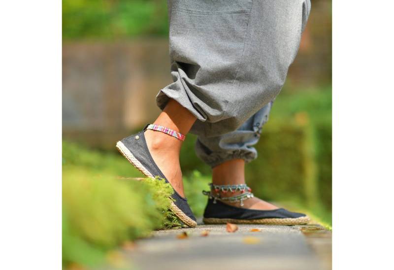 virblatt Espadrilles Damen, Hanf, Freizeitschuhe Sommerschuhe Hippie Damen Ballerina Knöchelband mit Ethnoverzierung von virblatt