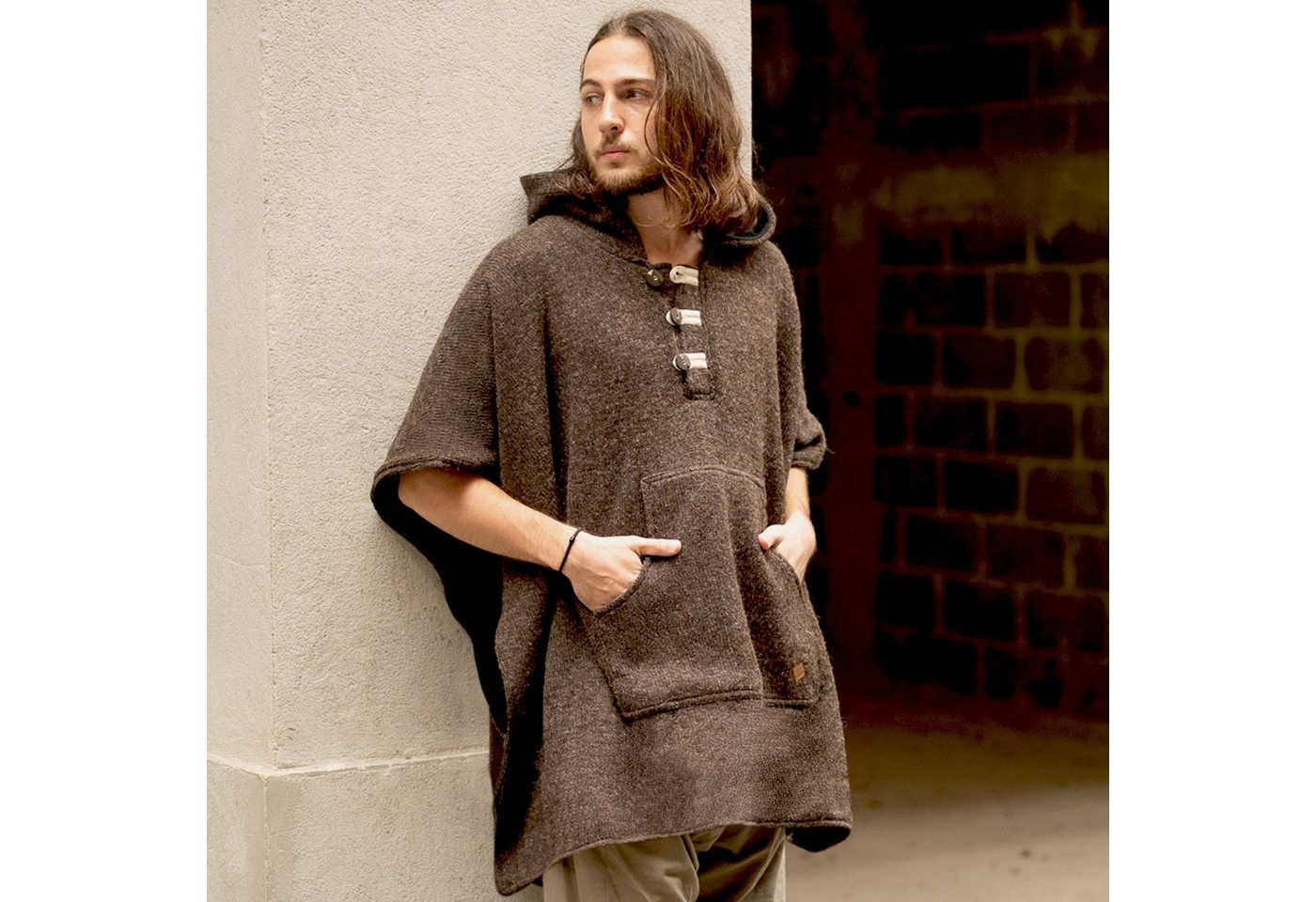 virblatt Fleeceponcho Poncho Herren Wolle & Poncho Damen, Wolle & Fleece, Poncho Winter mit Kapuze und warmem Futter von virblatt