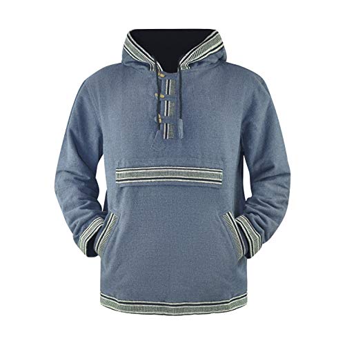 virblatt - Baja Hoodie | 100% Baumwolle | Herren Kapuzenpullover Vintage Pullover Hippie Jacke Vintage Kleidung - Sphärenhaft L anthrazit von virblatt