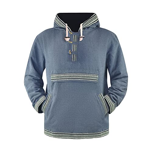 virblatt - Herren Hoodie | 100% Baumwolle | Baja Hoodie Herren Kapuzenpullover Männer Vintage Pullover Winter Hippie Jacke - Sphärenhaft L anthrazit von virblatt