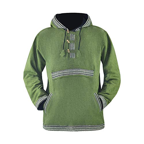 virblatt - Herren Hoodie | 100% Baumwolle | Baja Hoodie Herren Kapuzenpullover Männer Vintage Pullover Winter Hippie Jacke - Sphärenhaft L grün von virblatt