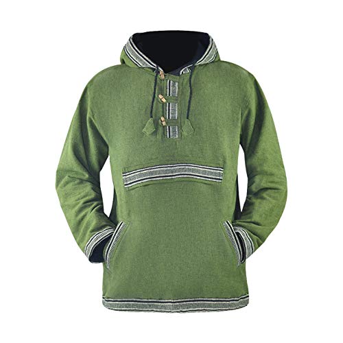 virblatt - Herren Hoodie | 100% Baumwolle | Baja Hoodie Vintage Pullover Hippie Jacke Vintage Kleidung Herren - Sphärenhaft L grün von virblatt