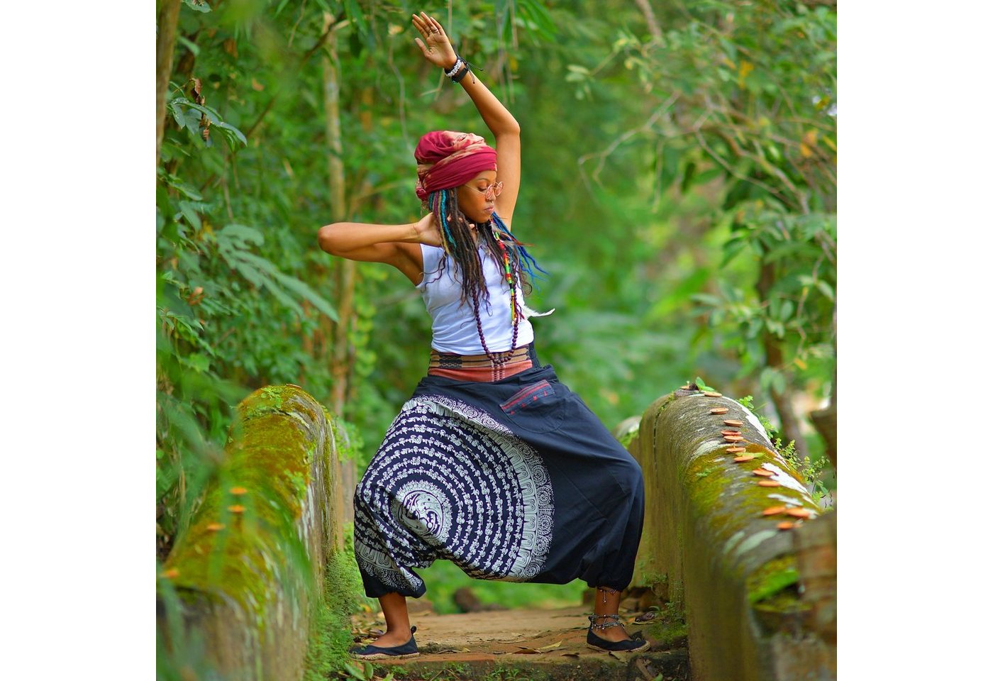 virblatt Haremshose Aladinhose Damen & Haremshose Herren, Baumwolle, Goa Hose Sommerhose handgewebte asiatische Hilltribe-Details, Tasche mit Reißverschluss, einzigartige Prints von virblatt