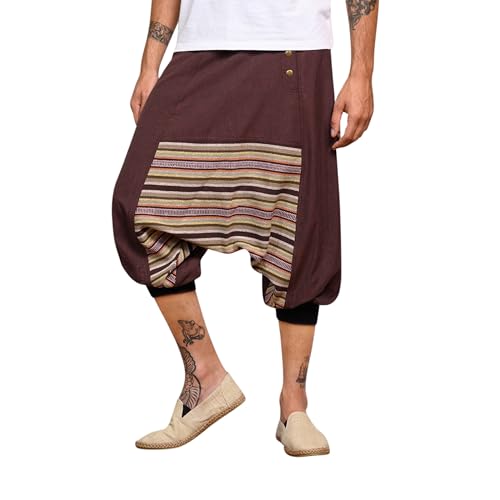 virblatt - Haremshose Damen kurz | Baumwolle | Kurze Aladinhose Damen Pumphose Hippie Hose Goa Hose Sommer - Sorgenfrei braun S-M von virblatt