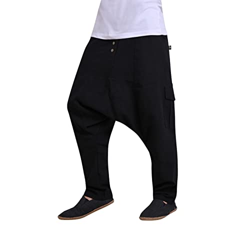 virblatt - Haremshose Herren | 100% Baumwolle | Aladinhose Goa Hose Herren Hippie Indie Skater Hose Yogahose Pumphose - Perspektive L-XL schwarz von virblatt