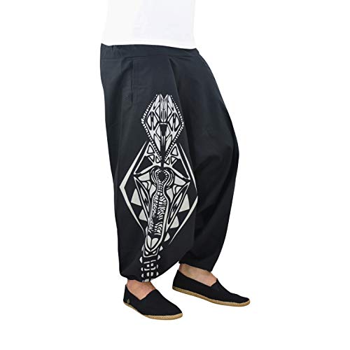 virblatt - Haremshose Herren | 100% Baumwolle | Aladinhose Herren Goa Hose Pumphose Haremshosen Boho Pants - Gürteltiert L-XL schwarz von virblatt