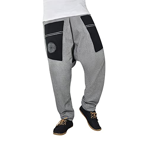 virblatt - Haremshose Damen & Haremshose Herren | Baumwolle | Goa Hose Herren Pumphose Aladinhose Hippie Hose leichte Sommerhose Yoga - Mondlandung S-M grau von virblatt