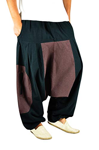 virblatt - Haremshose Damen | 100% Baumwolle | Aladinhose Damen Goa Hose Hippie Hose Damen Pumphose Pluderhose Yoga Hose Hippie Kleidung - Wasser S-M schwarz von virblatt