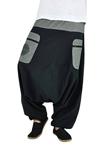 virblatt - Haremshose Damen | 100% Baumwolle | Goa Hose Damen Pumphose Aladinhose Hippie Hose Damen Stoffhose Sommerhose - Stampfgewand S-M schwarz von virblatt