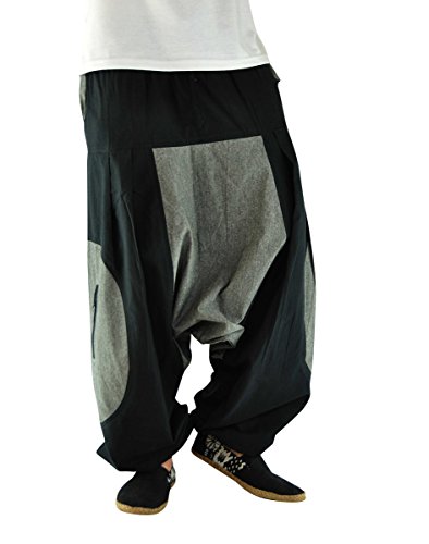 virblatt - Haremshose Herren XXL | 100% Baumwolle | Aladinhose Goa Hose Herren Pumphose Aladinhose Damen Yoga Sommer Hose große Größen - Ausleben XXL grau von virblatt