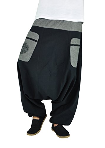 virblatt - Haremshose Herren XXL | 100% Baumwolle | Aladinhose Herren Haremshose Damen XXL Goa Hose große Größen Yoga Sommer - Stampfgewand XXL schwarz von virblatt
