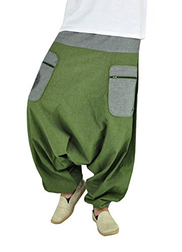 virblatt - Haremshose Herren XXL | 100% Baumwolle | Aladinhose Herren Haremshose Damen XXL Goa Hose große Größen Yoga Sommer - Stampfgewand XXL grün von virblatt