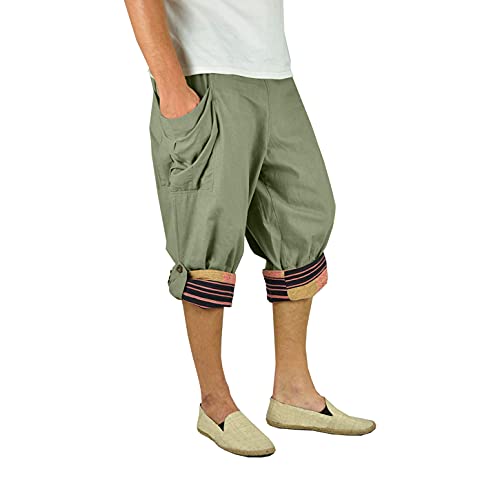 virblatt - Haremshose Herren kurz | Baumwolle | Aladinhose Herren Kurze Hose Herren 3/4 Sommerhose Herren Bermuda Shorts Hippie - Großzügig grün L-XL von virblatt