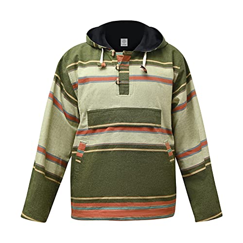 virblatt - Herren Hoodie | 100% Baumwolle | Baja Hoodie Herren Kapuzenpullover Männer Vintage Pullover Winter Hippie Jacke - Hemisphere L grün von virblatt