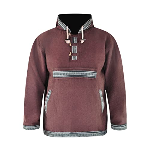 virblatt - Herren Hoodie | 100% Baumwolle | Baja Hoodie Herren Kapuzenpullover Männer Vintage Pullover Winter Hippie Jacke - Sphärenhaft L braun von virblatt