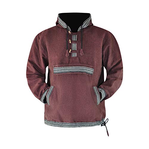 virblatt - Herren Hoodie | 100% Baumwolle | Baja Hoodie Herren Kapuzenpullover Männer Vintage Pullover Winter Hippie Jacke - Sphärenhaft S braun von virblatt