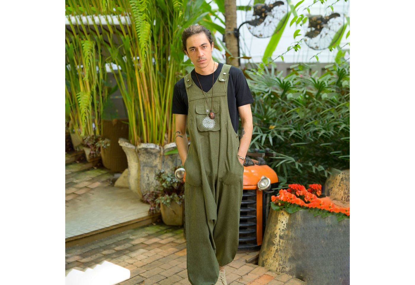 virblatt Jumpsuit Herren & Damen Latzhose, Baumwolle, Overall Herren Sommer Hosenanzug Goa Style, aufgesticktes Mandala von virblatt