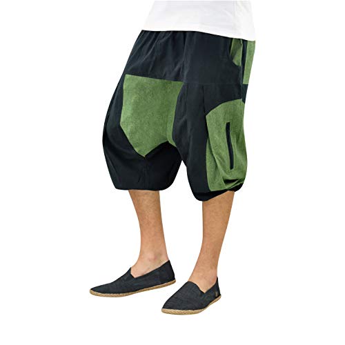 virblatt - Haremshose Herren kurz| 100% Baumwolle | Aladinhose Herren kurz Sommerhose Herren Shorts Hippue Goa Hose kurz - Kleiner Himmel L-XL grün von virblatt