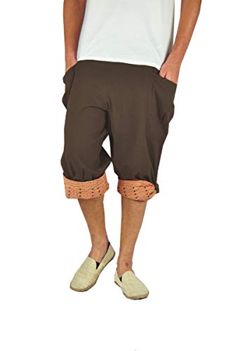 virblatt - Haremshose Herren kurz | Baumwolle | Aladinhose Herren Kurze Hose Herren 3/4 Sommerhose Herren Bermuda Shorts Hippie - Großzügig braun S-M von virblatt