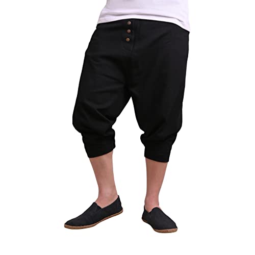 virblatt - Kurze Haremshose Herren | Baumwolle | Kurze Hose Herren 3/4 Haremhose kurz Sommerhose Goa Hose Hippie Shorts Aladinhose - Glückshormon L-XL schwarz von virblatt