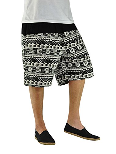 virblatt - Haremshose Herren kurz | Baumwolle | Kurze Hose Herren Sommerhose Herren Bermuda Shorts Herren Goa Hose Aladinhose kurz - Quintessenz L-XL schwarz von virblatt